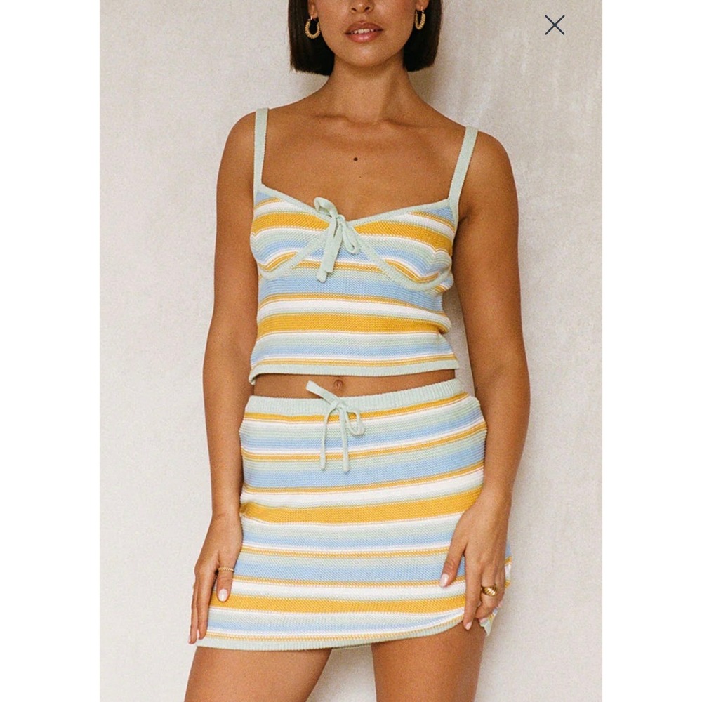 SABO Skirt Karina Pastel Rainbow Stripe Cotton Knit Cami Skirt Set Top M Skirt S